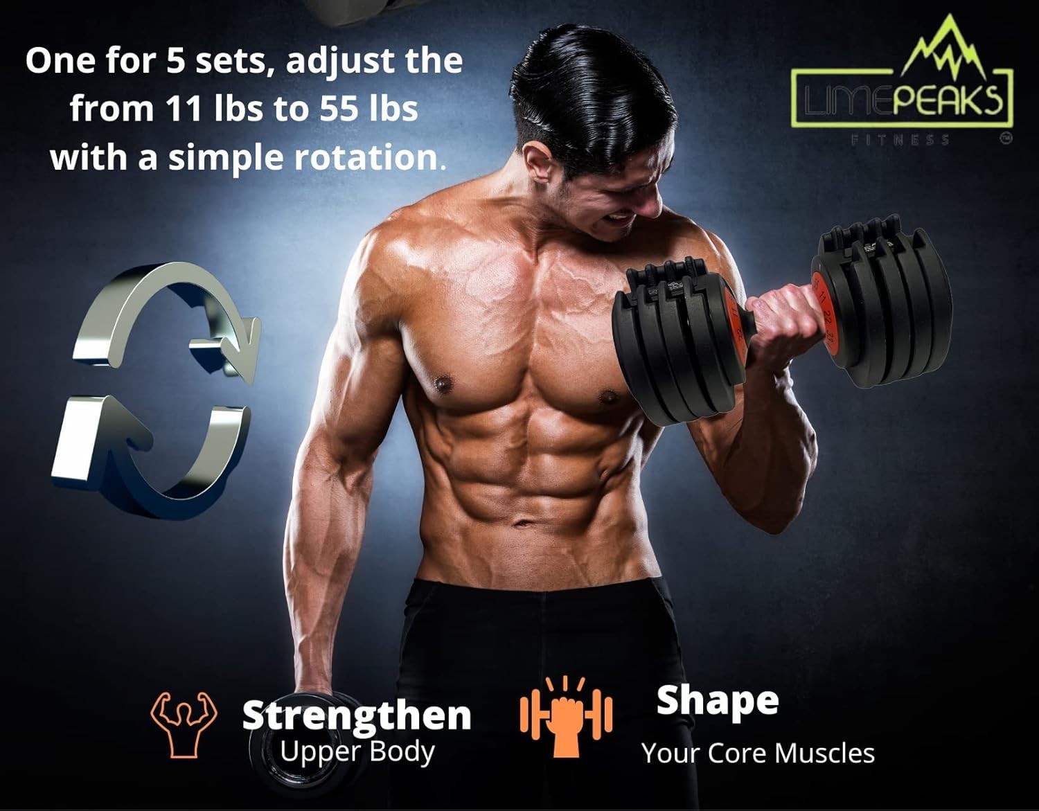55LB Adjustable Dumbbell Twist Handle Non-Slip Home Gym Weight