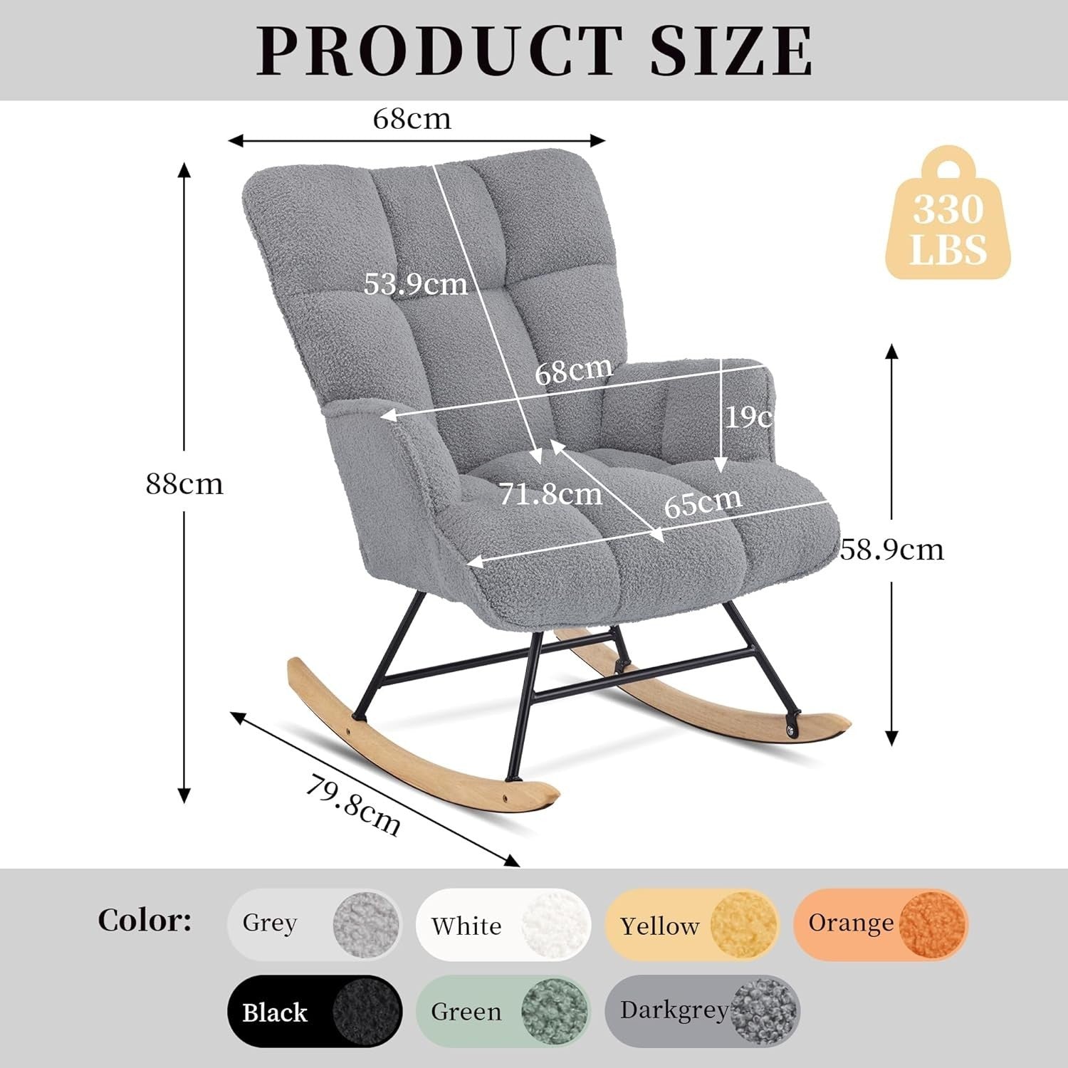 Teddy Rocking Chair Glider for Nursery Adult Armchair Recliner Grey