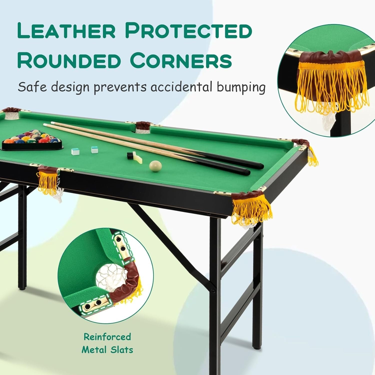 4FT Folding Pool Table Portable Billiards Set w Cues Balls Chalk