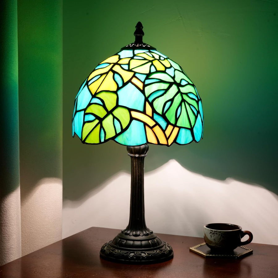 Stained Glass Monstera Table Lamp Bedside Light Vintage Art Decor
