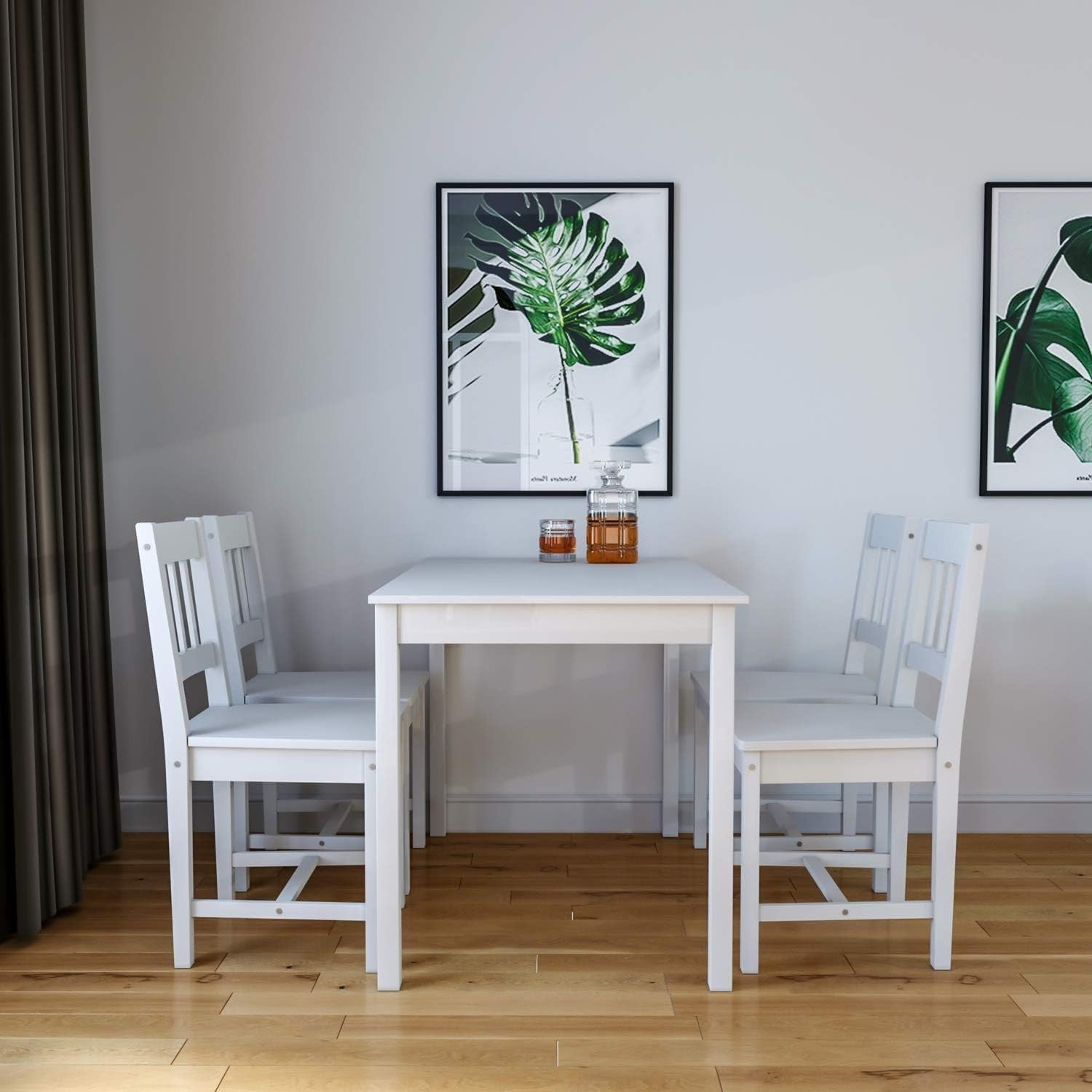 Solid Pine Wood Dining Table Set 5pcs White Kitchen Chairs Rectangular