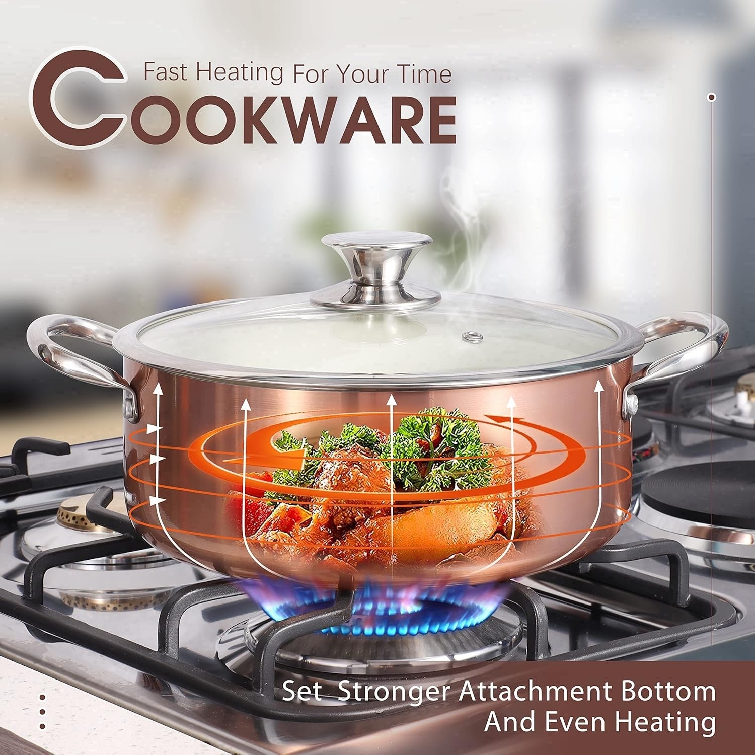 6pc Ceramic Non Stick Cookware Set Induction Oven Safe Pots Pans Rose Gold