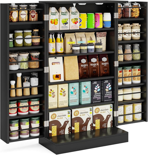 Small Black Pantry Cabinet with 2 Doors and 17 Shelves