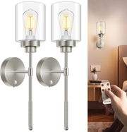 Wireless Battery Operated Wall Sconce Set of 2 with Remote, Dimmable