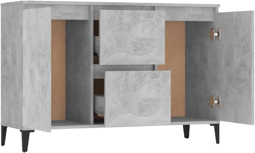 Concrete Grey Sideboard Cabinet Storage Unit 2 Doors 2 Drawers Metal Legs