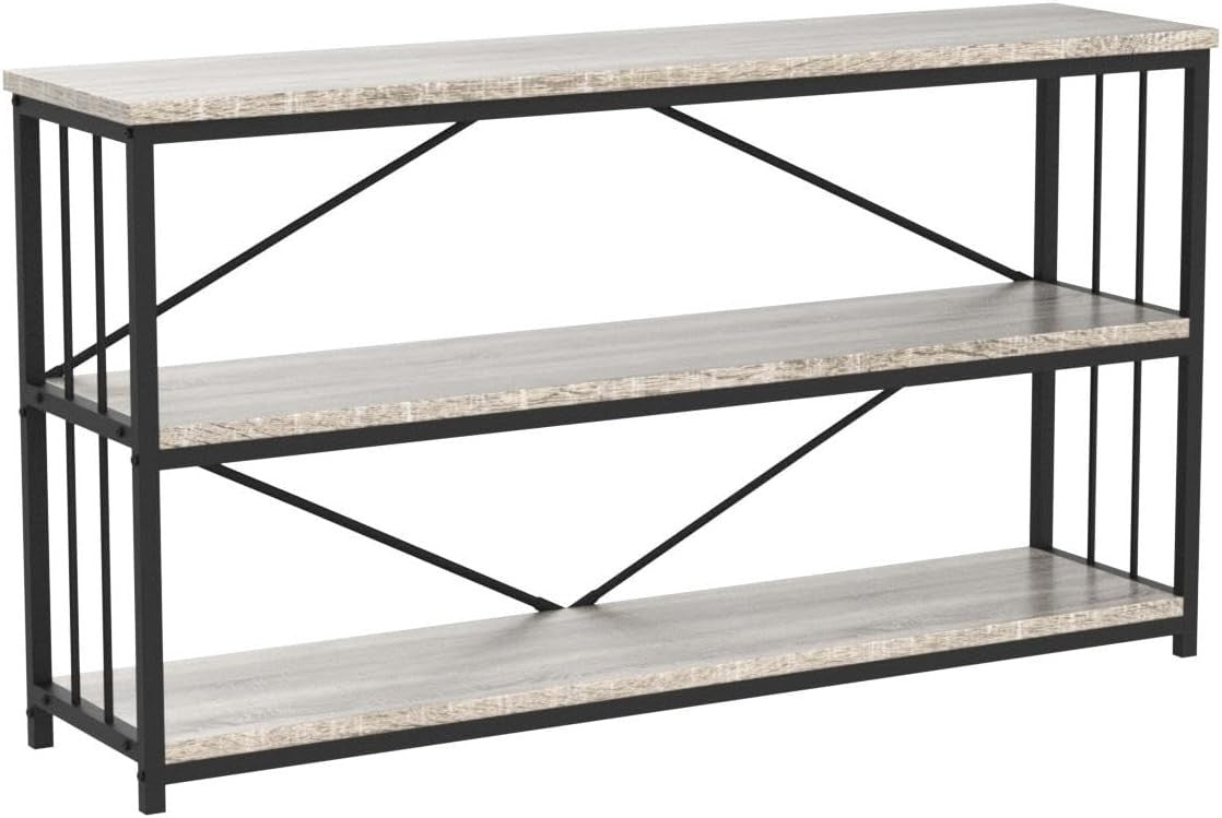 Industrial Console Table 3-Tier Storage, Metal Frame, Rustic Entryway Shelf, 140