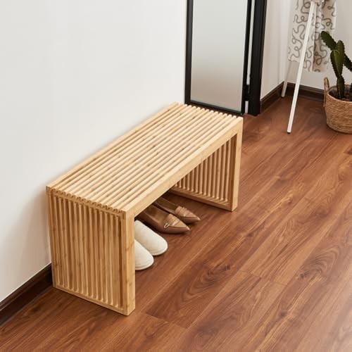 Modern Wooden Slatted Bench Indoor Seating with Storage for Home & Entryway