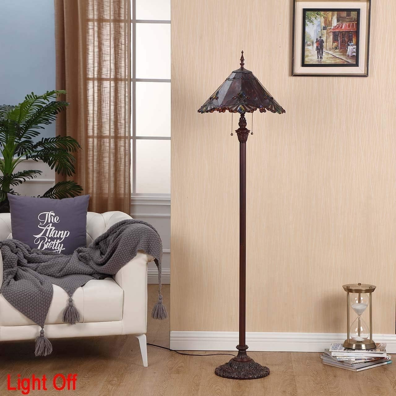 Baroque Tiffany-Style Stained Glass Floor Lamp, 65" Tall, 2-Light Pull Chain