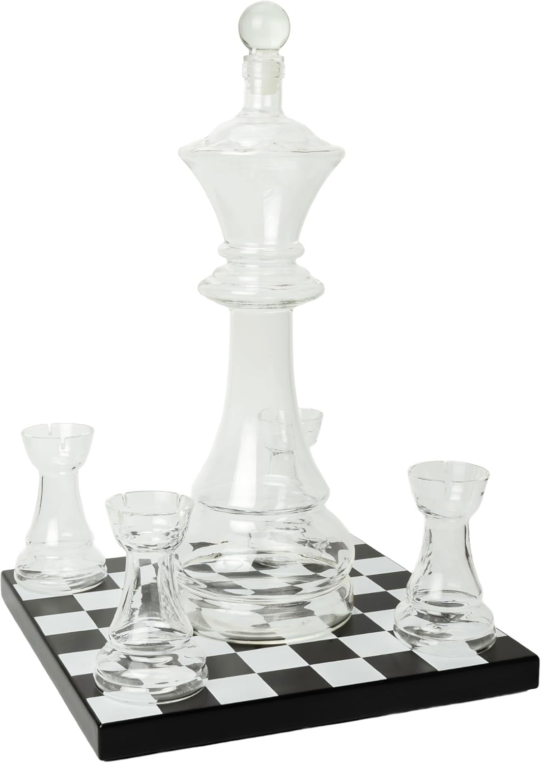 Glass Chess Decanter Set 750ml with Rook Shot Glasses Luxury Gift Base