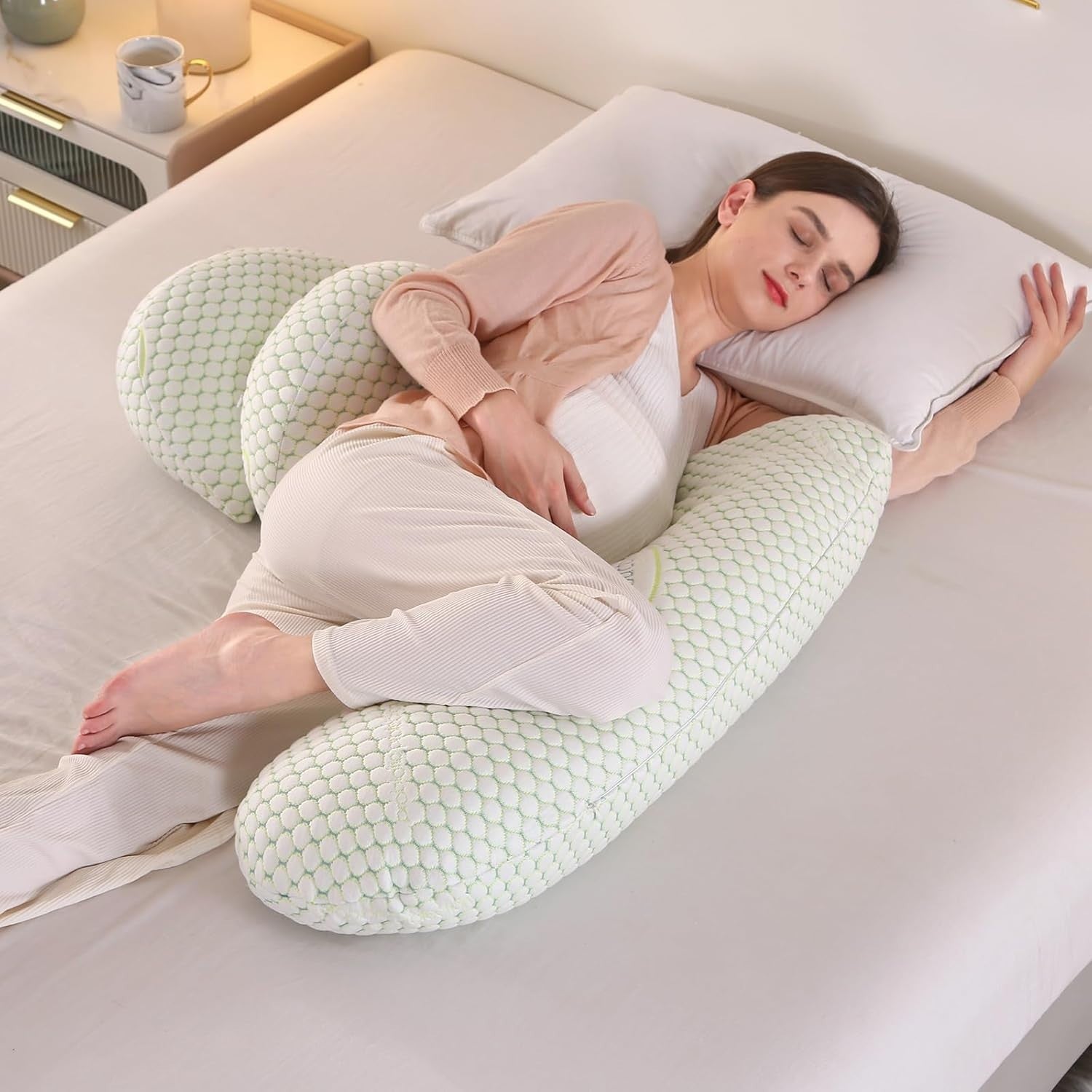 Pregnancy Pillow for Side Sleepers Double Wedge Back & Belly Support Adjustable