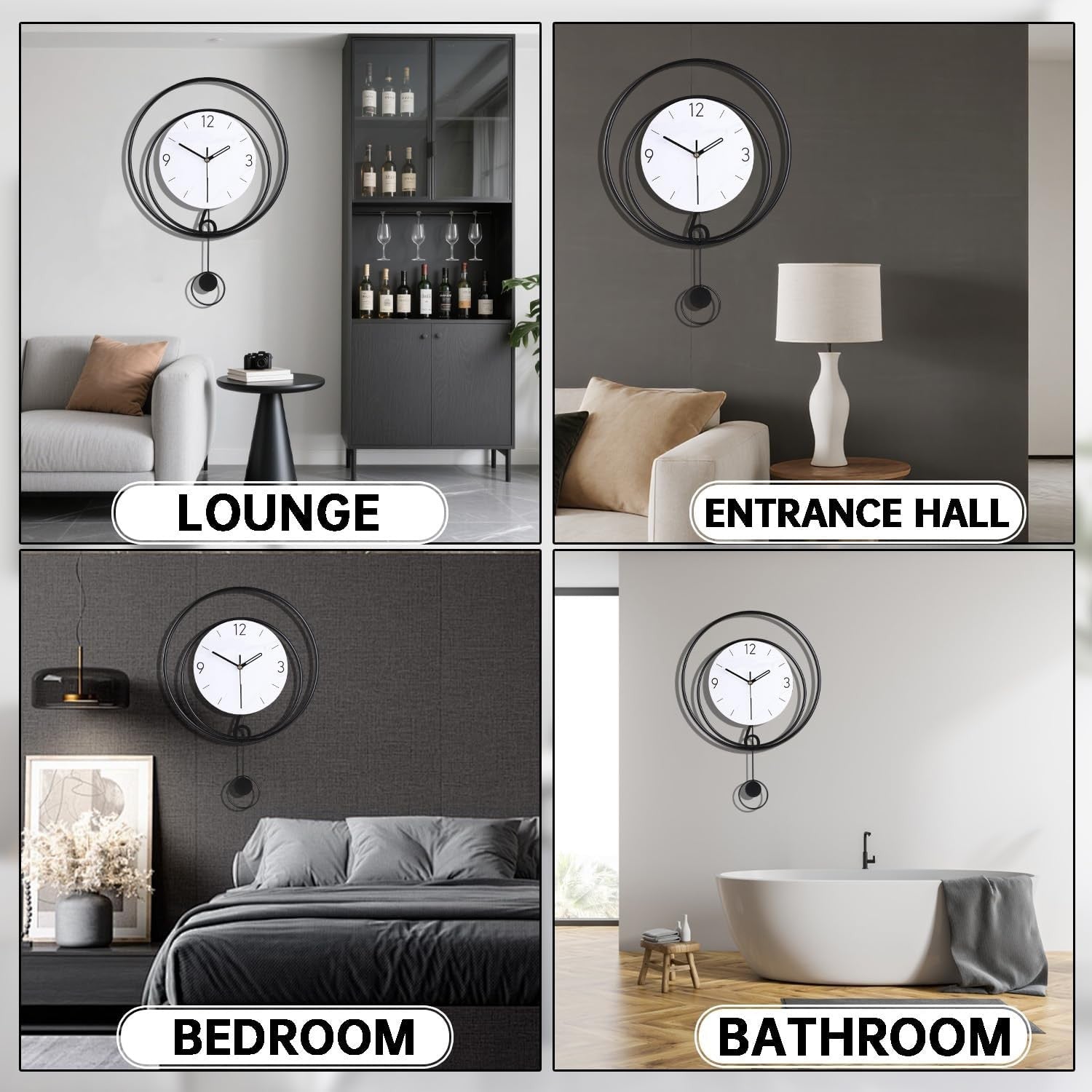 Modern Silent Wall Clock with Pendulum 40x50cm Minimalist Home Decor