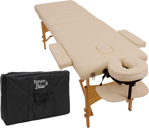 Portable Massage Table 3-Section Folding Therapy Bed w/ Backrest Cradle Ivory