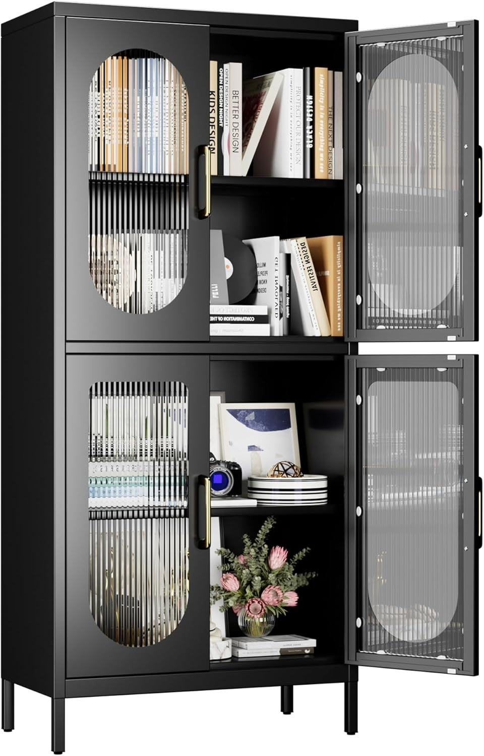 155cm Tall & Adjustable 4-Door Black Metal Office Storage Cabinet