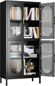 155cm Tall & Adjustable 4-Door Black Metal Office Storage Cabinet