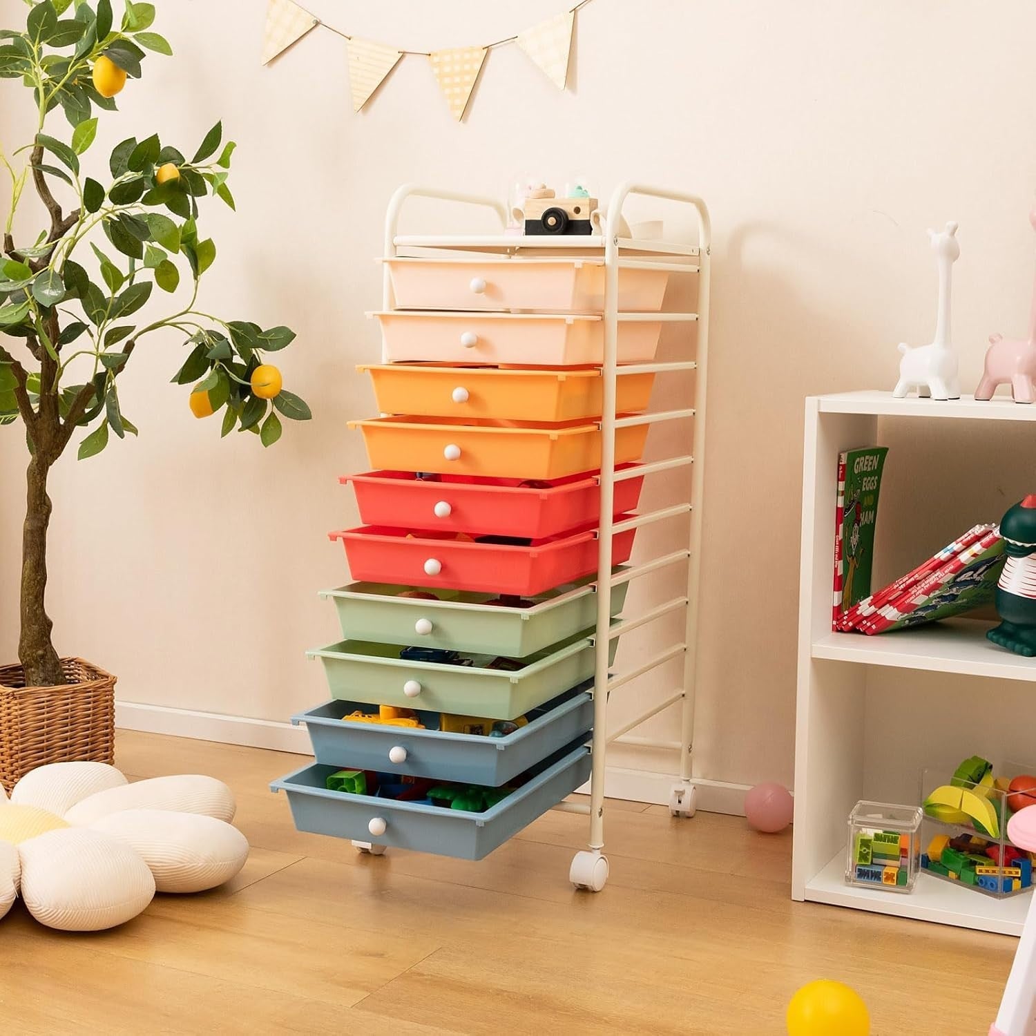 Colorful 10 Drawer Rolling Storage Trolley Utility Organizer Cart Wheels