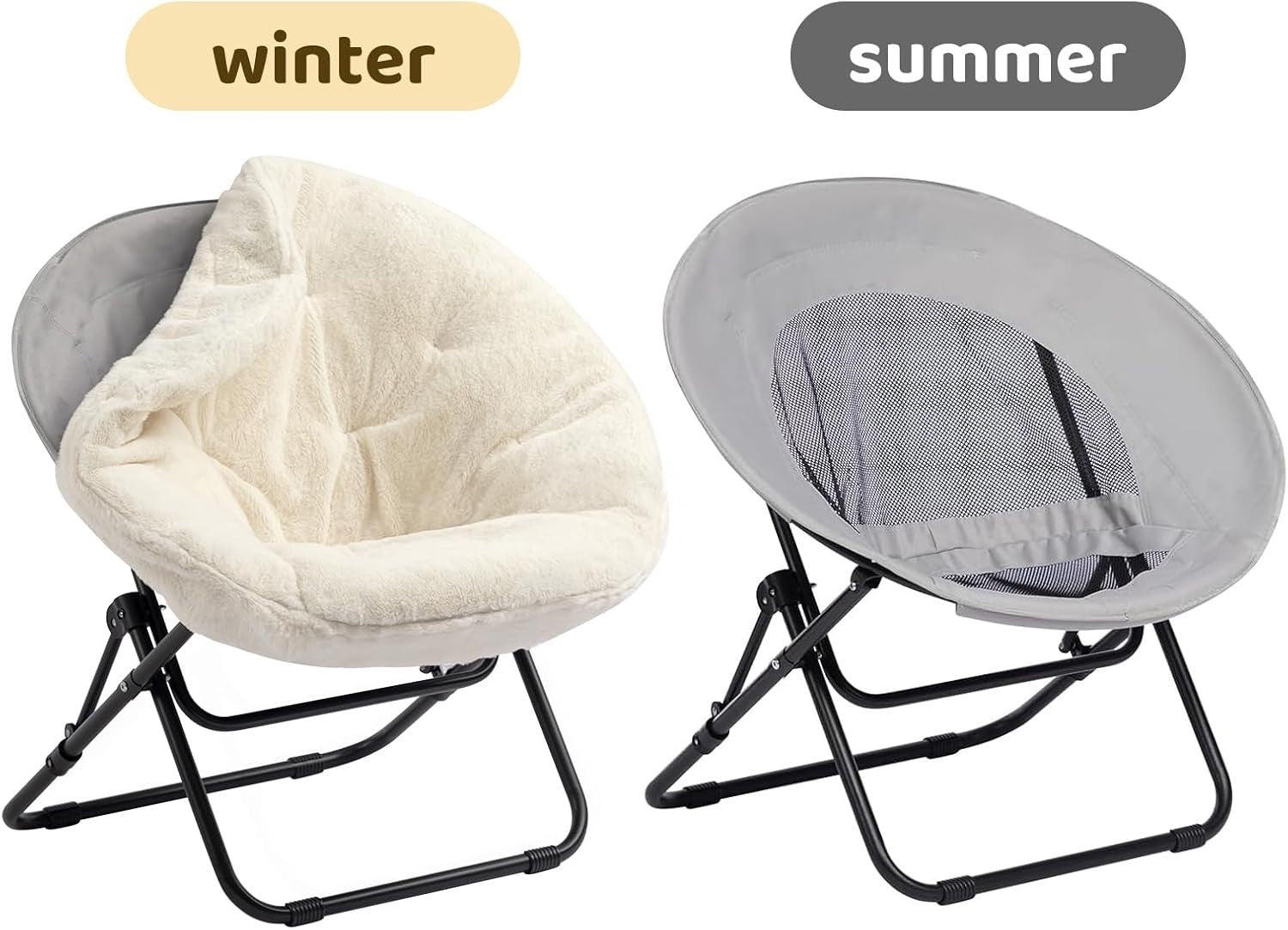 Folding Plush Saucer Chair - Cozy Small Round Armchair for Living Room Bedroom