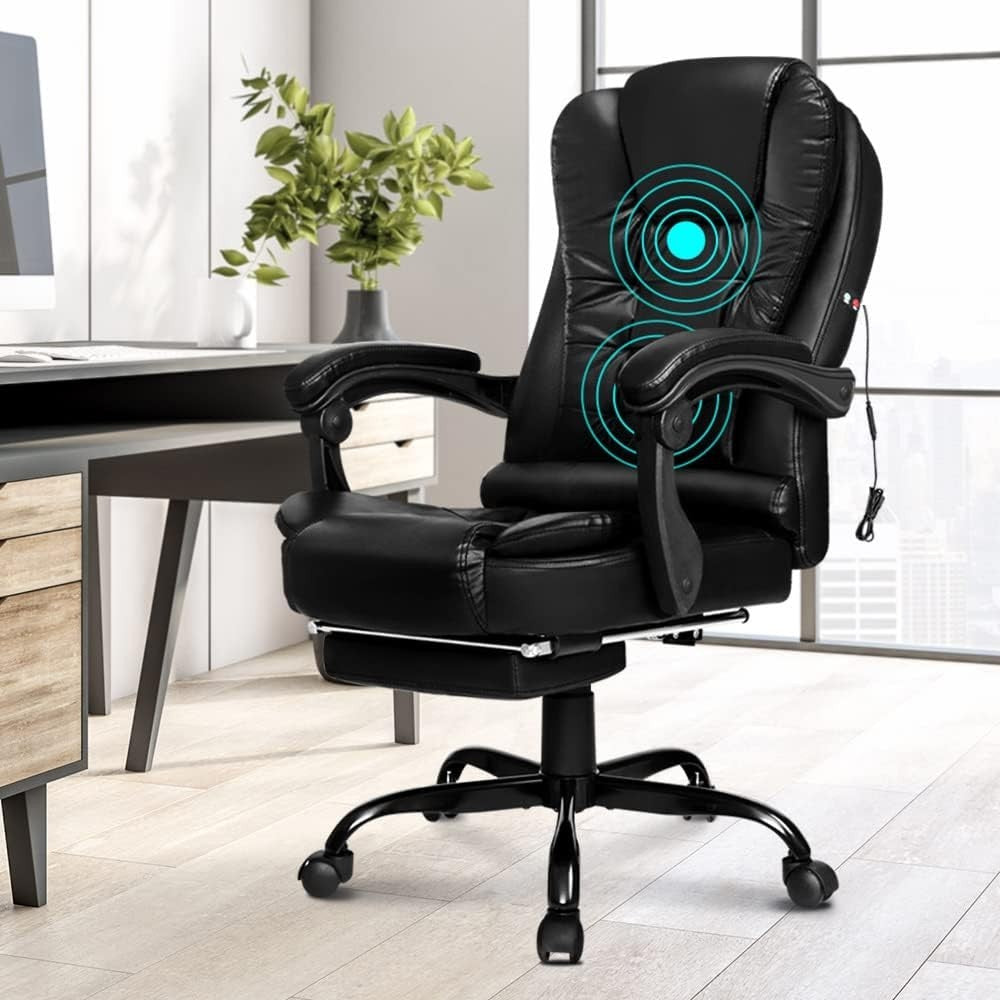 Massage Office Chair Recliner Footrest Executive Desk Gaming Seat Black PU Leath