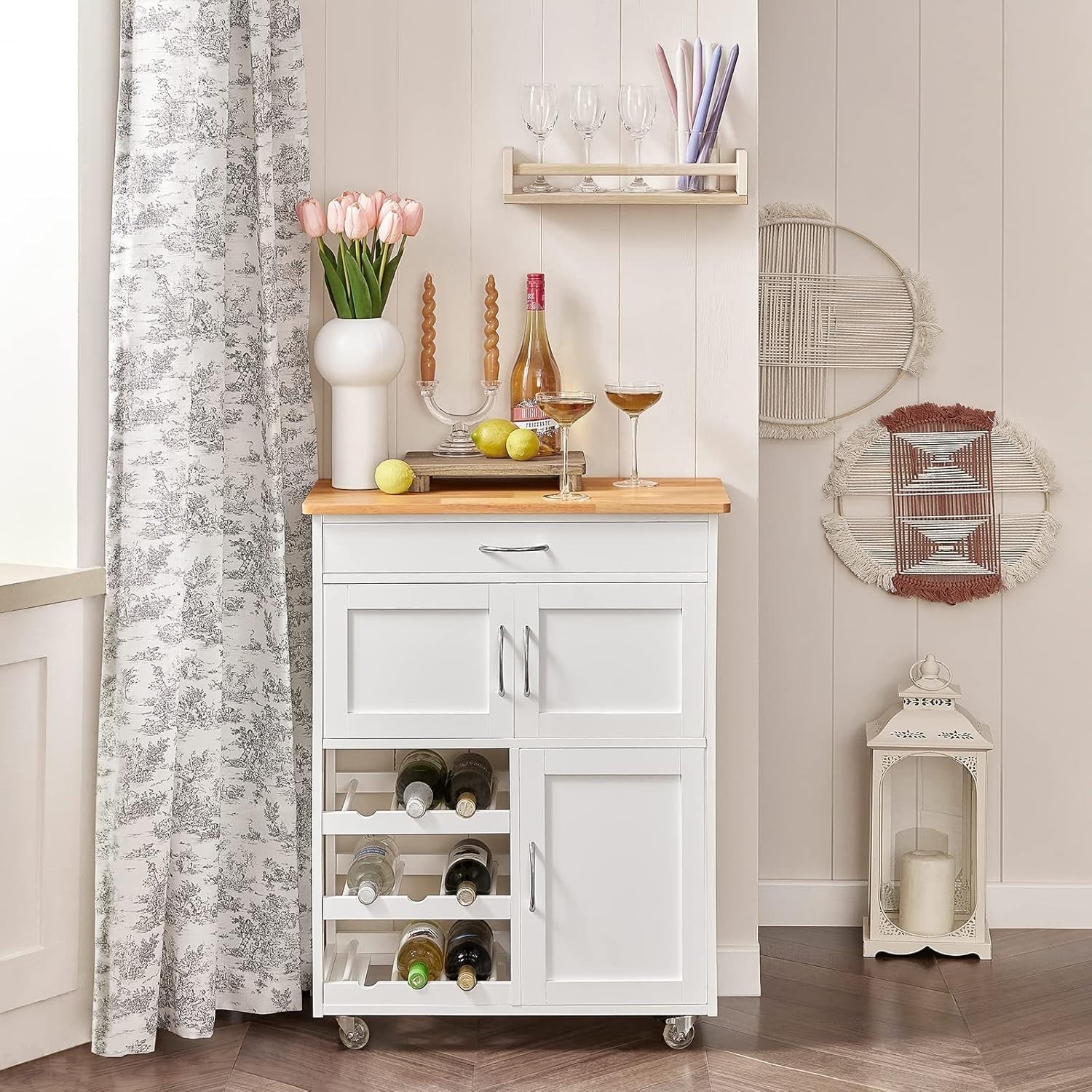 Small Kitchen Island Cart 67cm Wine Rack Wheels