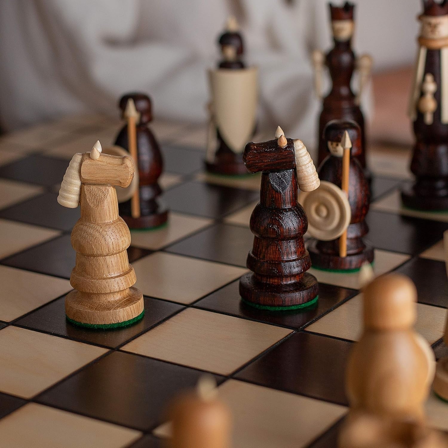 Luxury 22" Medieval Wooden Chess Set Hand Carved Pieces Foldable Board