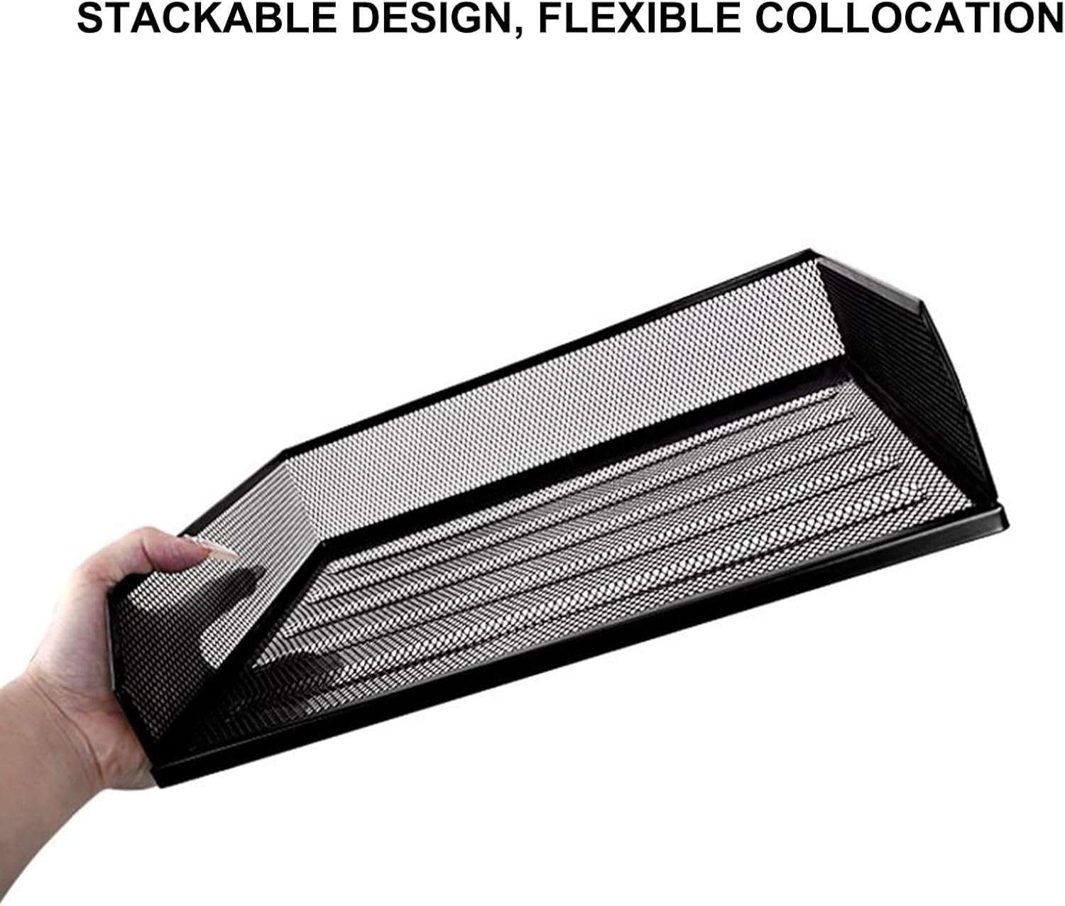 Desk File Organizer Vertical Mesh Paper Tray | 3-Layer Stackable Office Storage