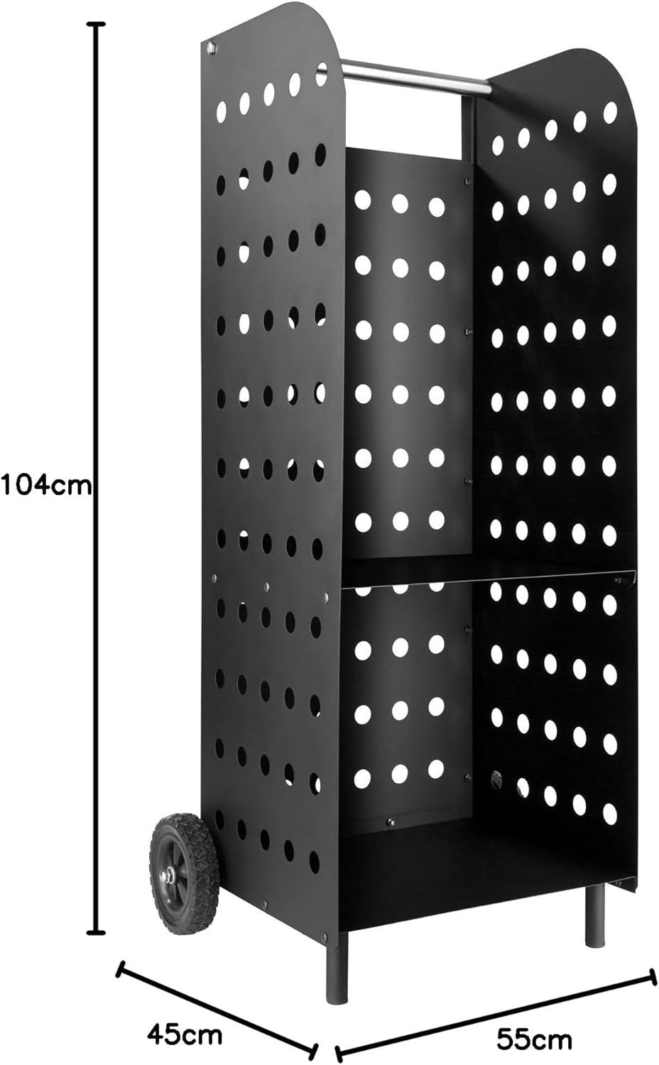 Firewood Log Holder with Wheels & Shelf – Indoor Outdoor Steel Rack 53x41x112cm