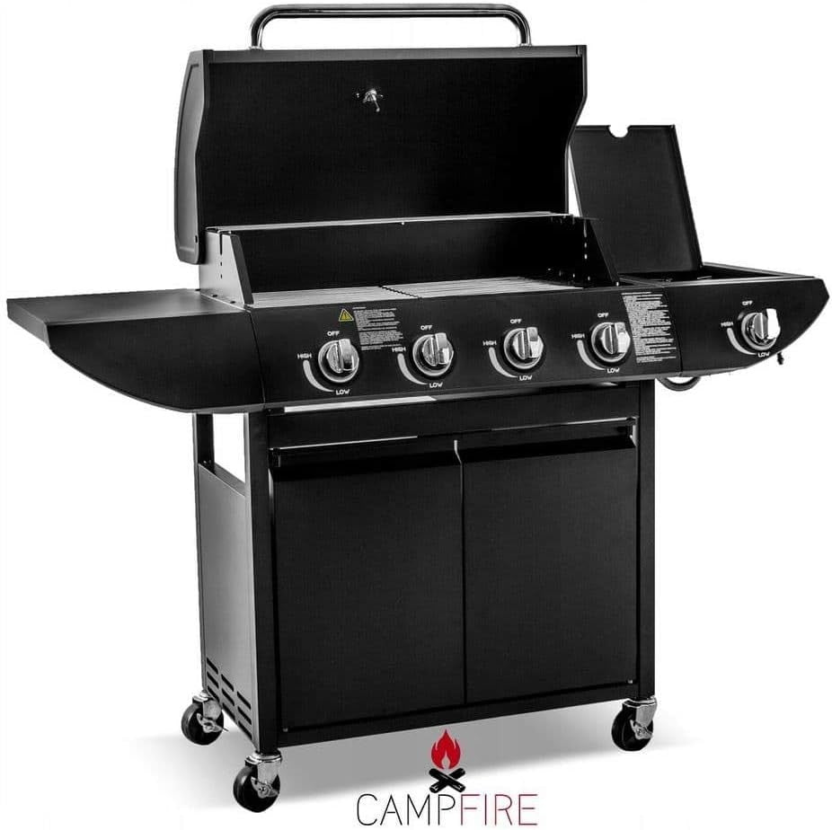 4+1 Gas BBQ Grill with Side Burner & Storage Cabinet | Outdoor Garden Barbecue