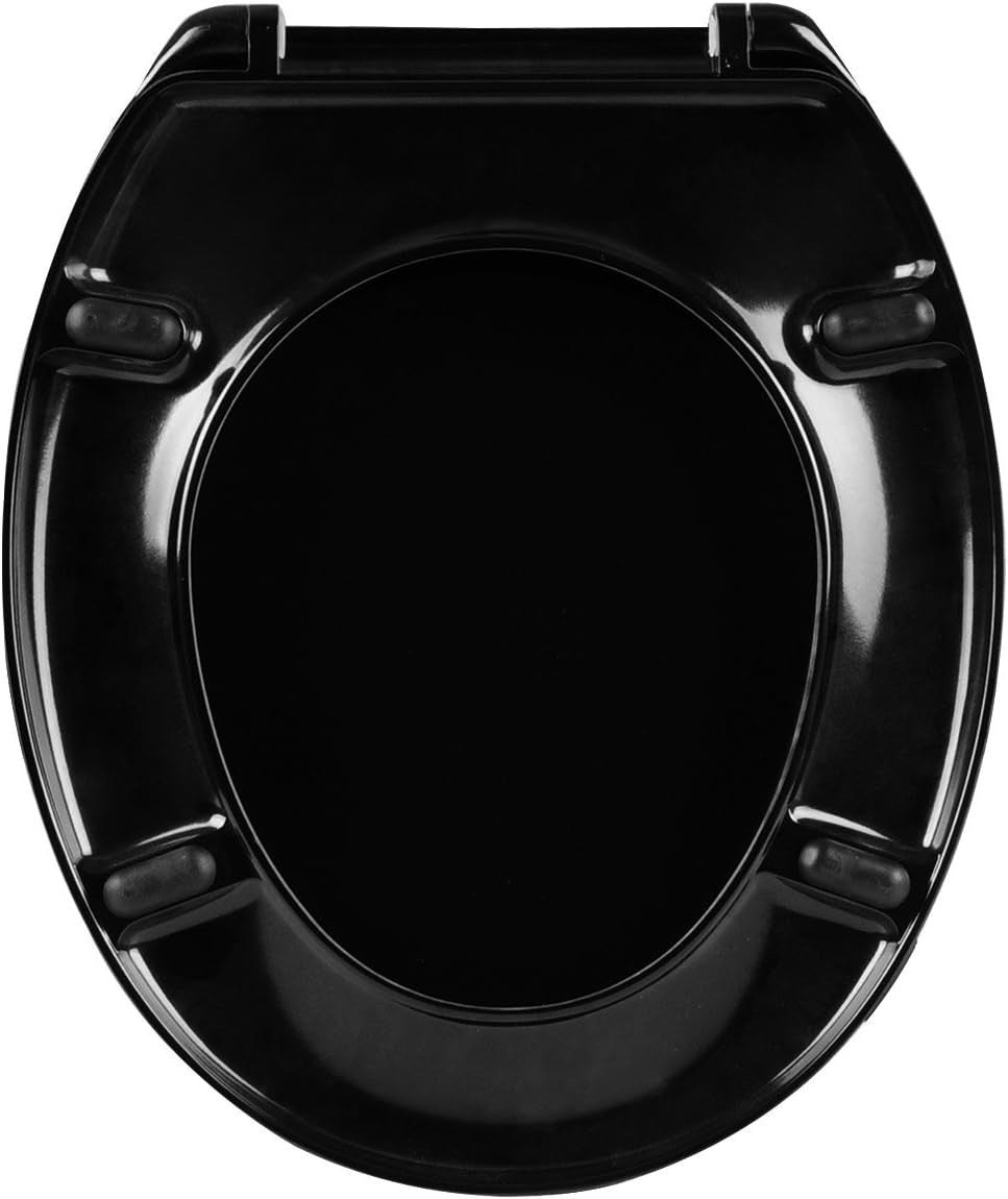 Black Soft Close Toilet Seat O-Shape Duroplast Adjustable Hinges 45x37cm