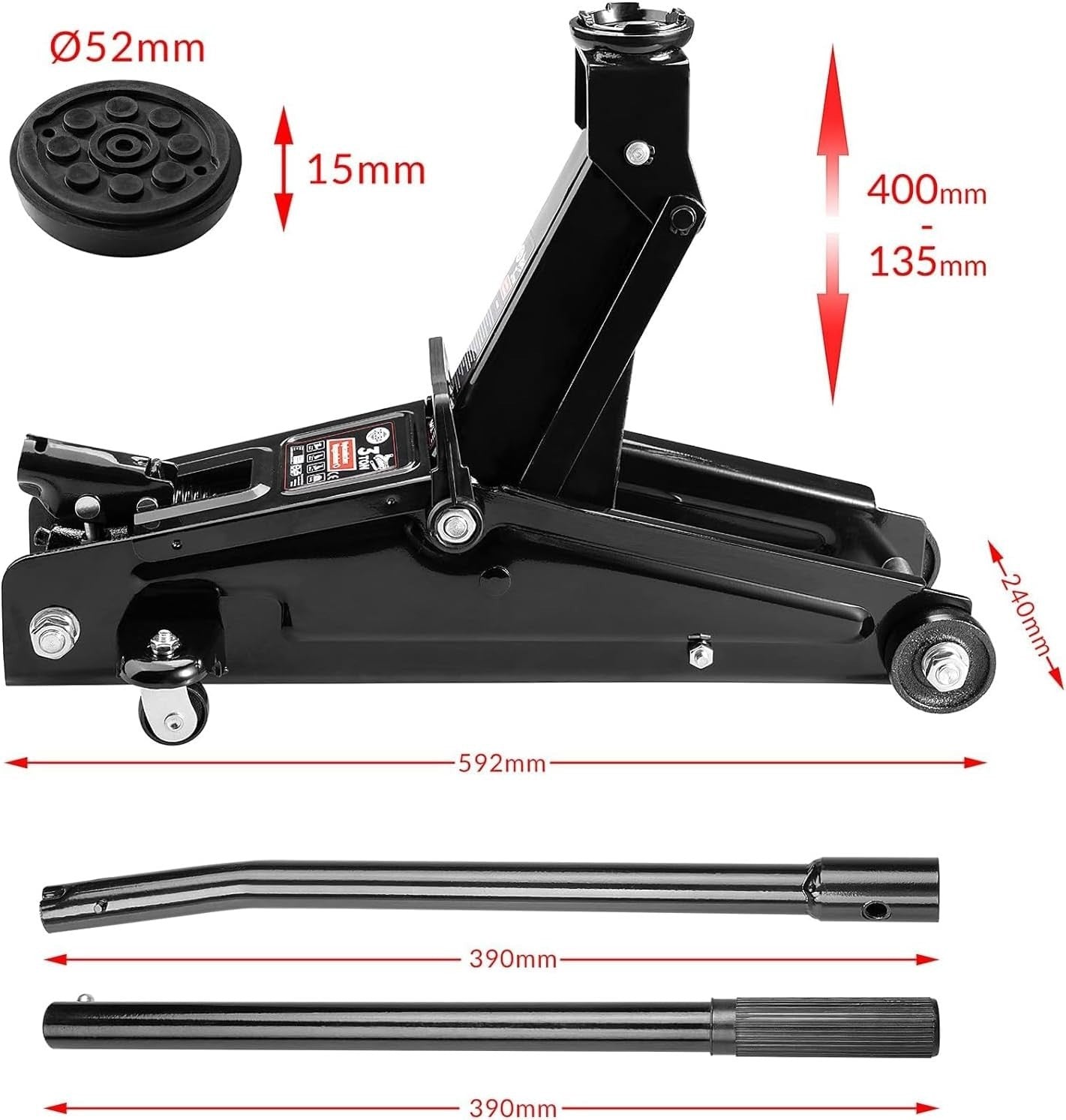 3 Ton Trolley Jack 135–400mm + Torque Wrench Set 40–210Nm Car SUV Lift w/ Cases