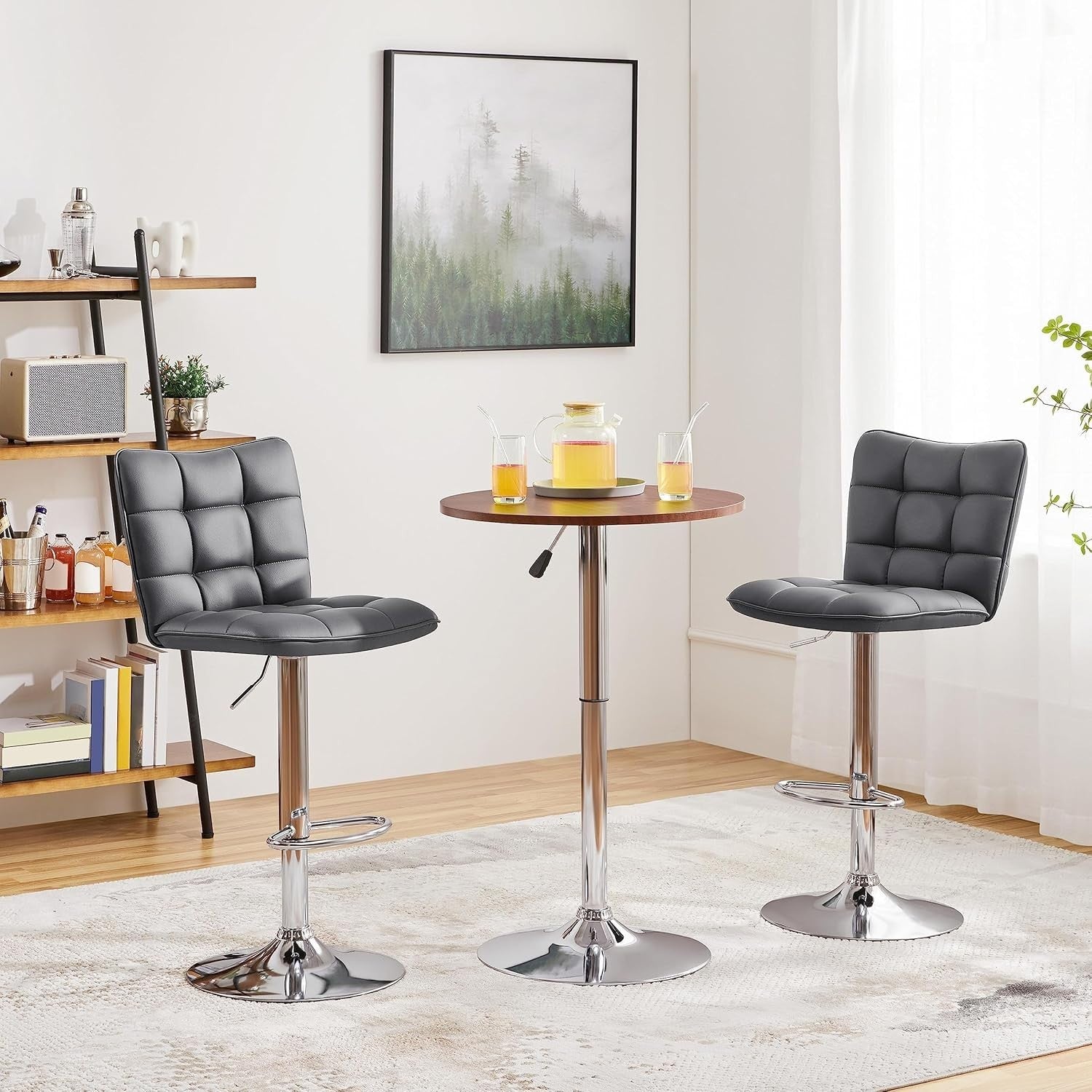 Adjustable Swivel Bar Stools Set of 2 Faux Leather Counter Chairs