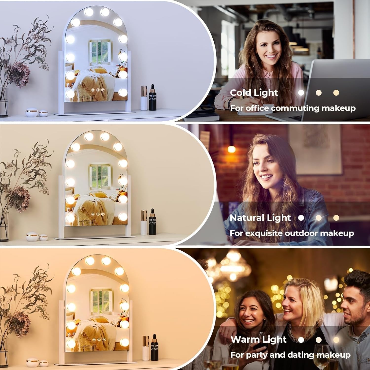 Hollywood Vanity Mirror 47x30cm | 12 LED Bulbs, 3 Lighting Modes, 5X Magnify