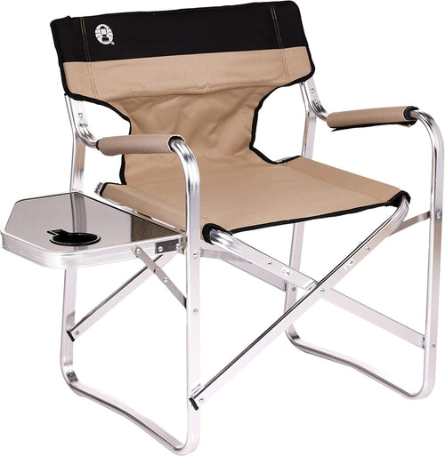 Folding Director’s Chair with Table Khaki Heavy Duty Garden Camping Seat