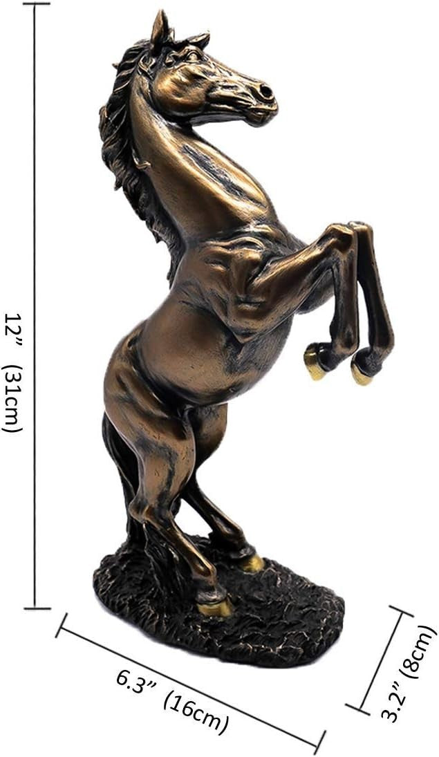 Bronze Rearing Horse Statue 31cm Resin Art Decor Elegant Home Office Sculpture