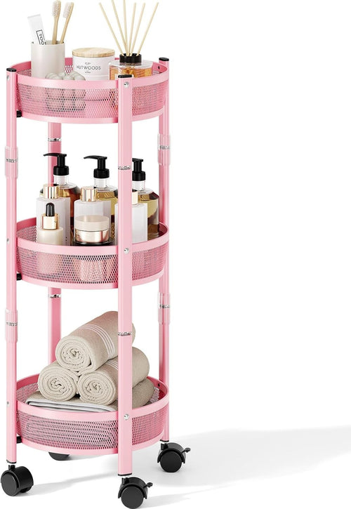 3 Tier Foldable Rolling Storage Cart Metal Utility Trolley Lockable Wheels