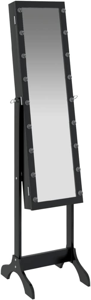 LED Standing Mirror Jewelry Cabinet Tilt Adjustable Storage Armoire Black