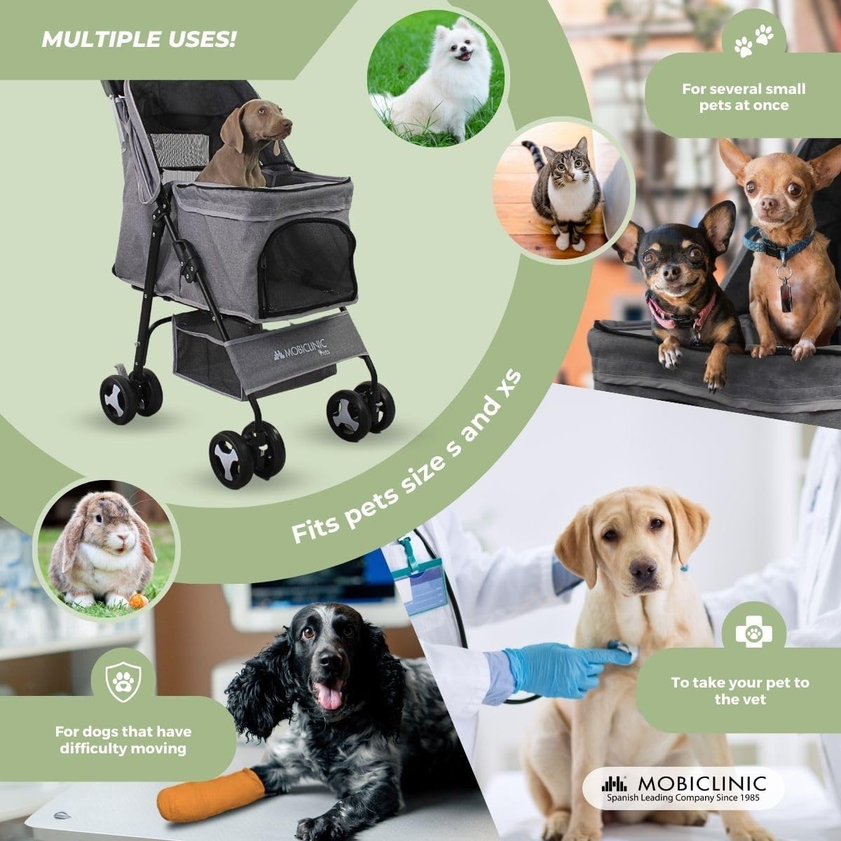 Foldable Dog Pram Pet Stroller 360° Brakes XXL Basket 15kg
