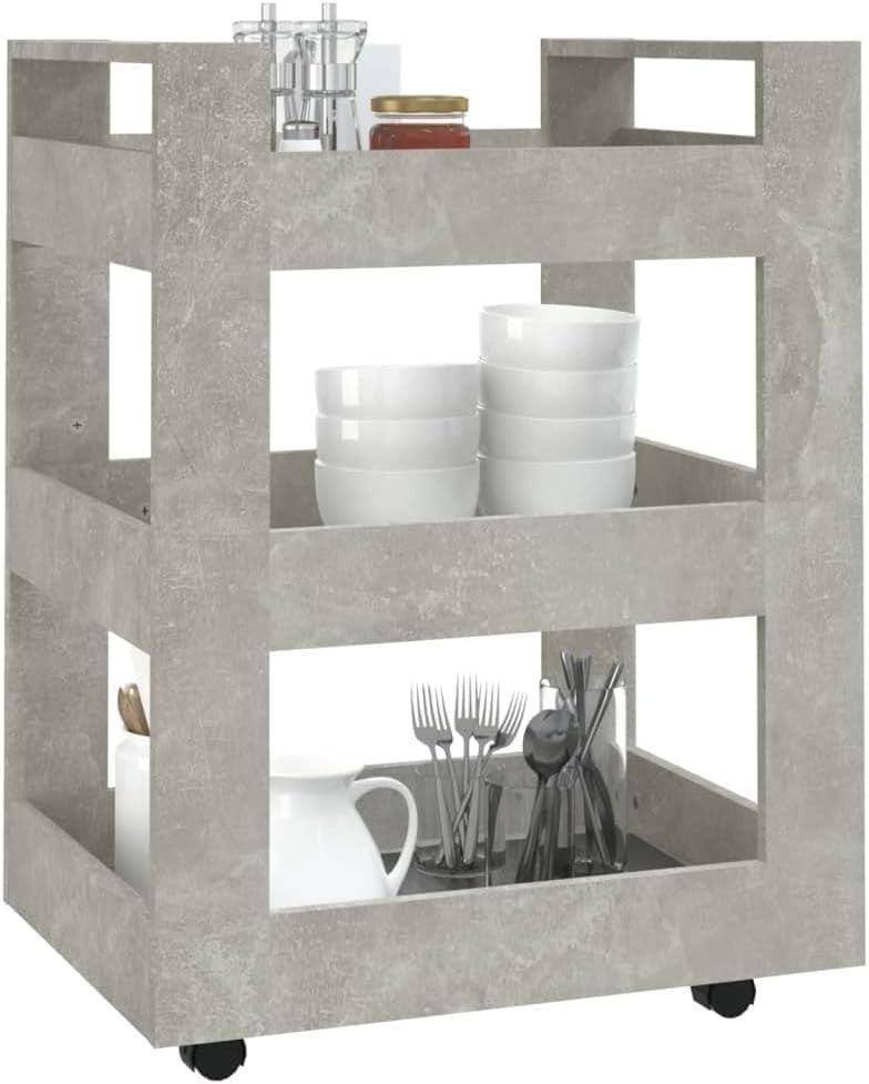 Concrete Grey Rolling Kitchen Trolley 3 Shelf Storage Cart