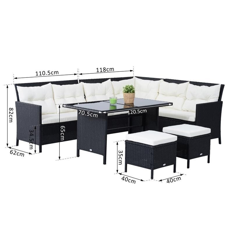 8 Seater Rattan Garden Sofa Set Outdoor Corner Dining Table Footstools Black