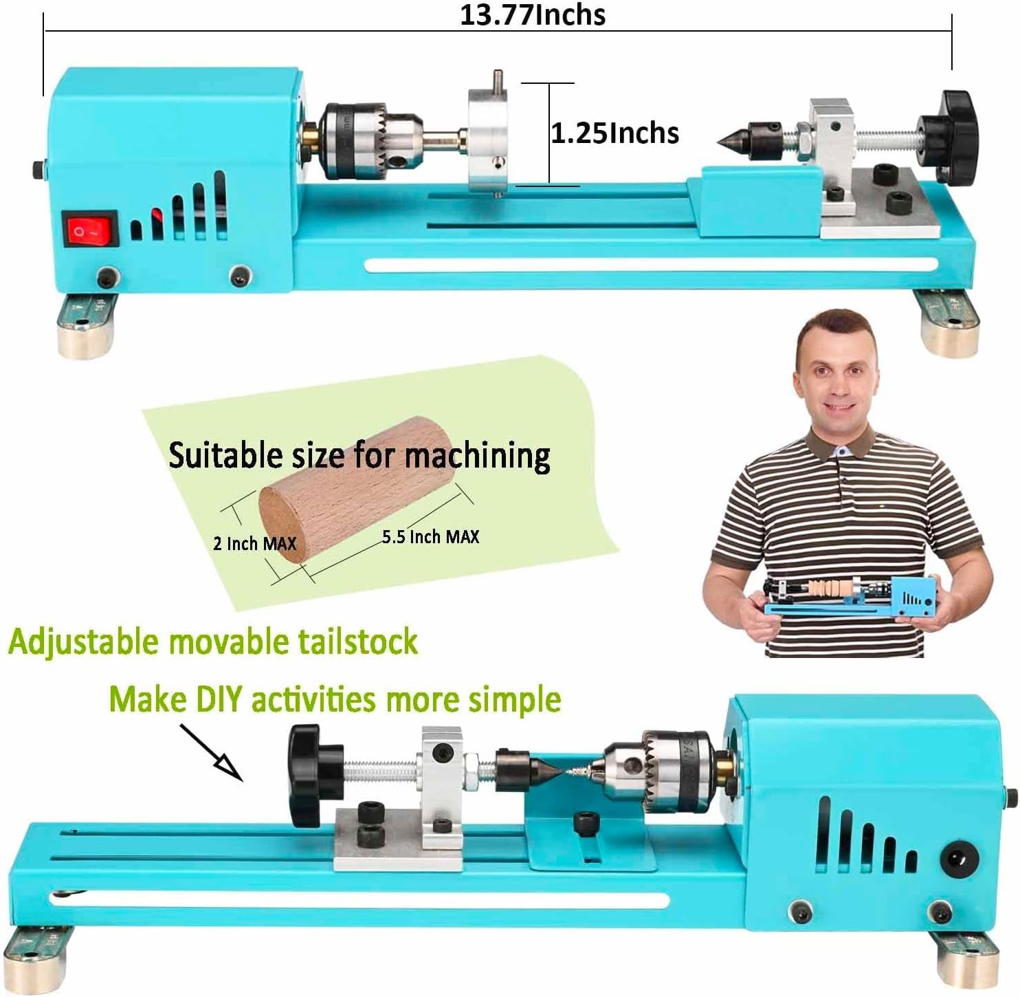 Mini Wood Lathe Machine DIY Turning Polishing Cutting Tabletop Tool Kit