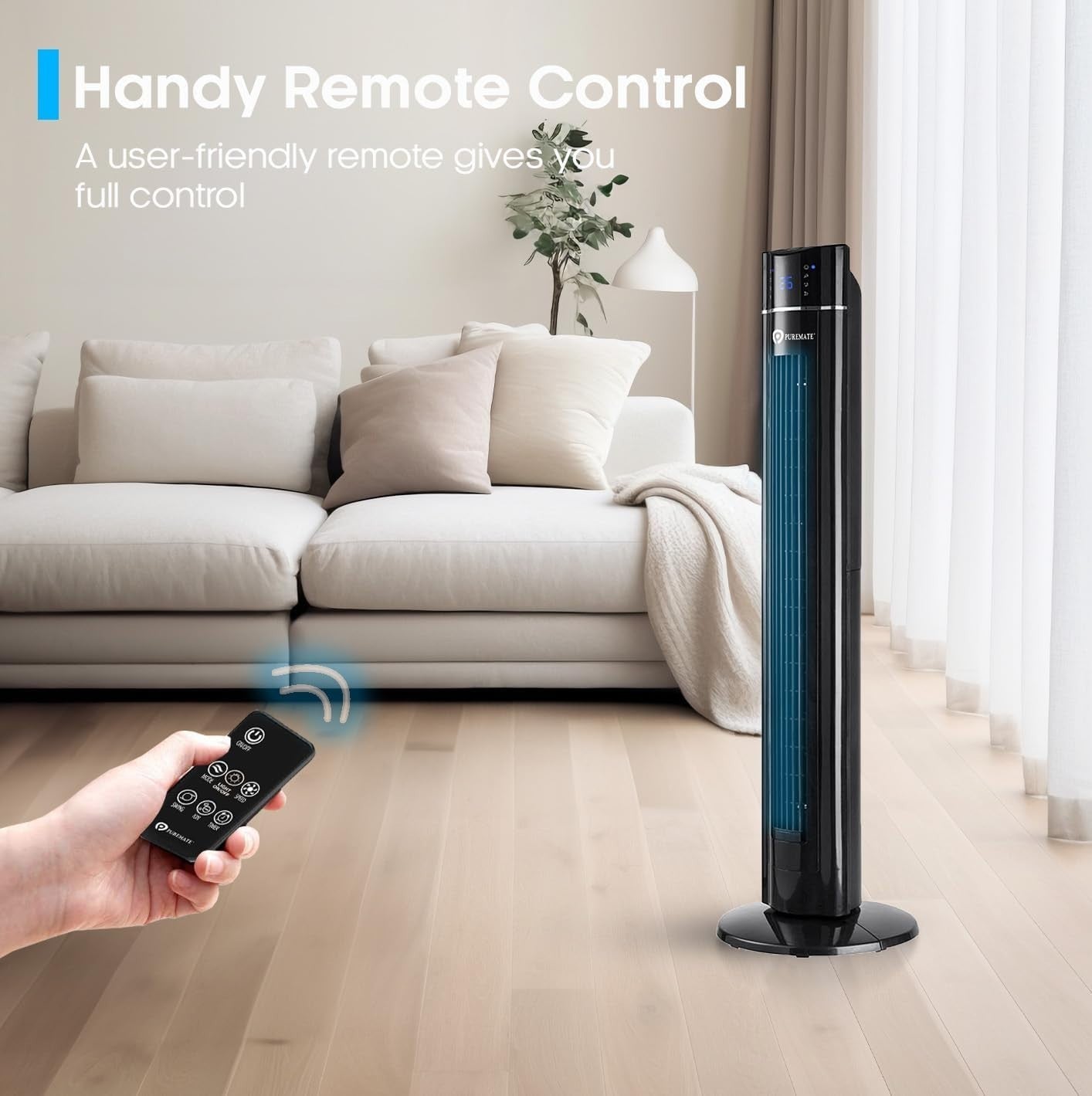 43-Inch Oscillating Tower Fan with Remote – 3 Speed Bladeless Cooling Fan