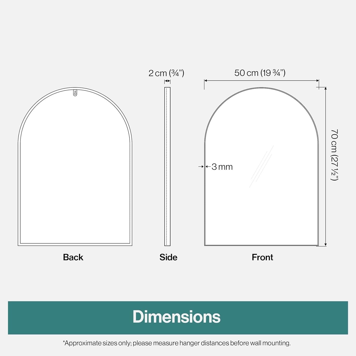 Gold Arched Wall Mirror 70x50cm Metal Frame Bathroom & Living Room