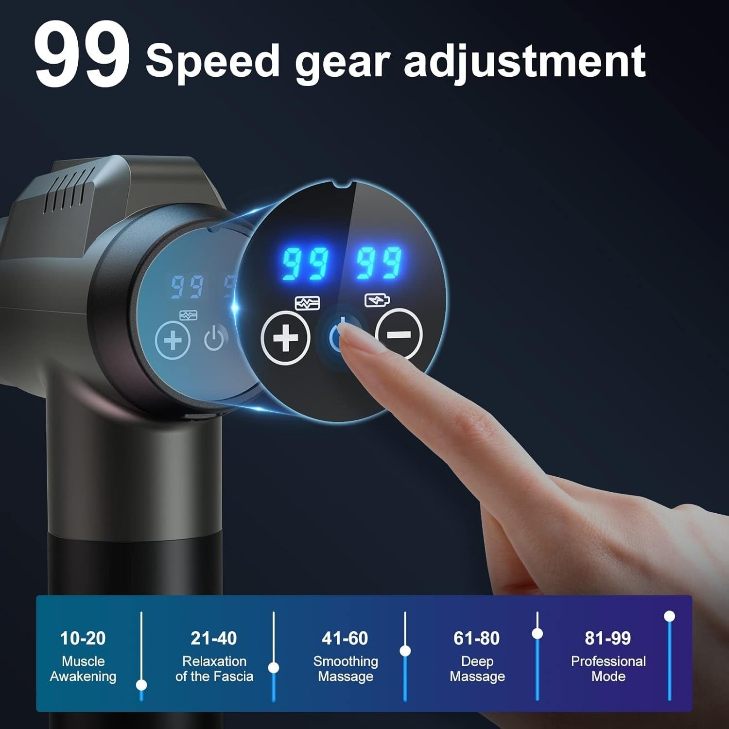 Massage Gun Deep Tissue Percussion 99 Speeds LCD Touch 6 Heads Portable