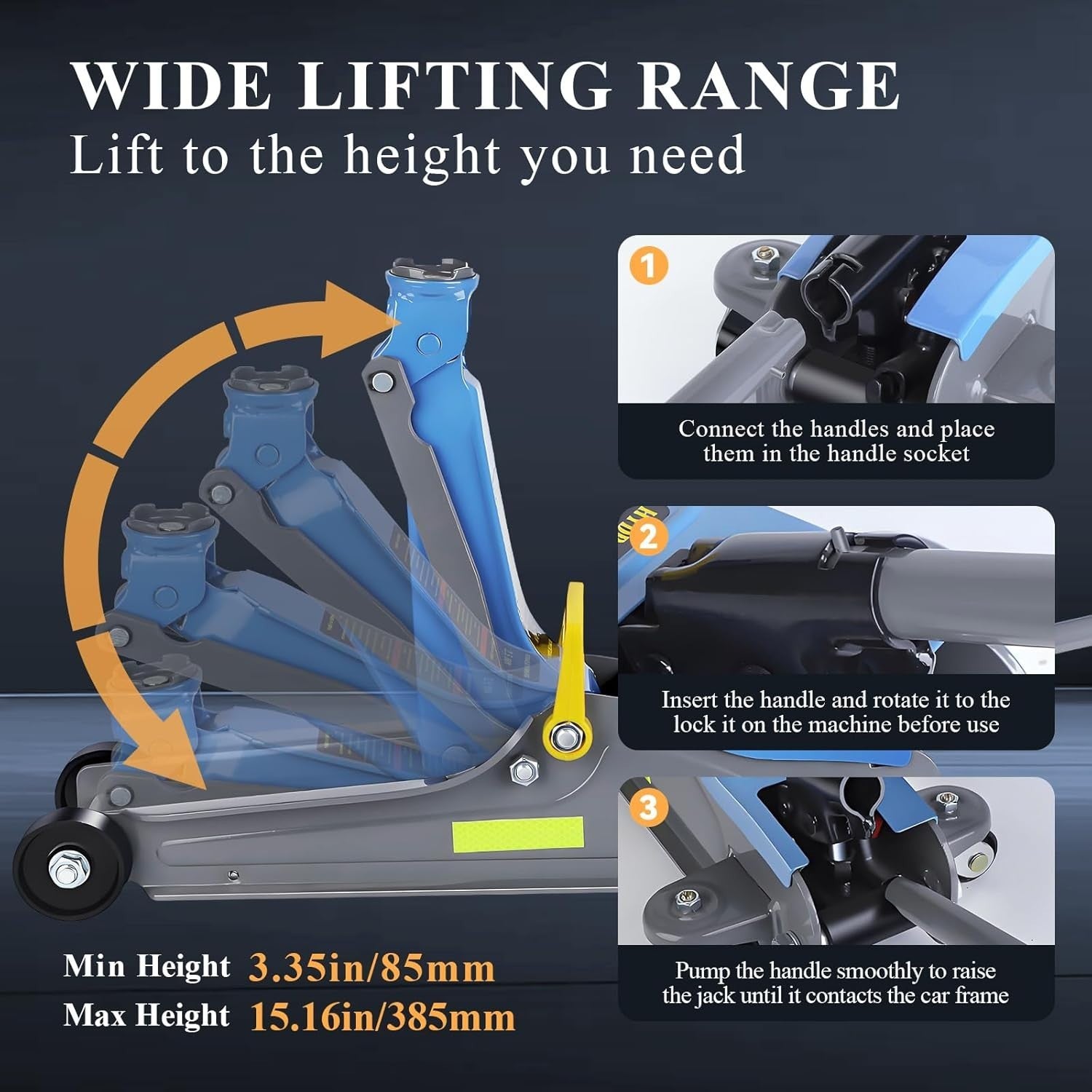 2.5 Ton Low Profile Hydraulic Floor Jack 85–385mm Quick Lift Carbon Steel Blue