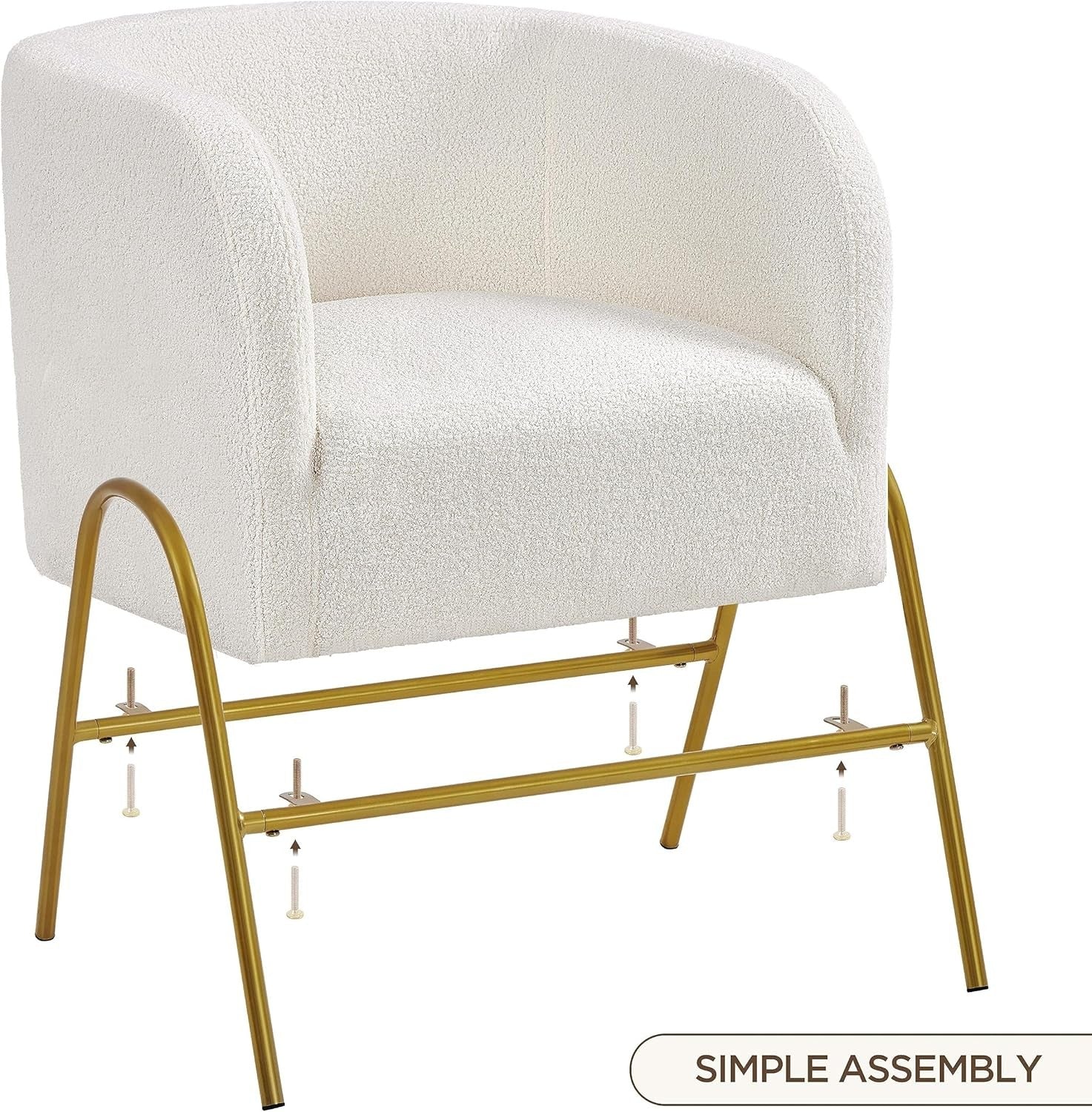 Boucle Tub Chair Ivory Accent Barrel Chair Gold Metal Legs