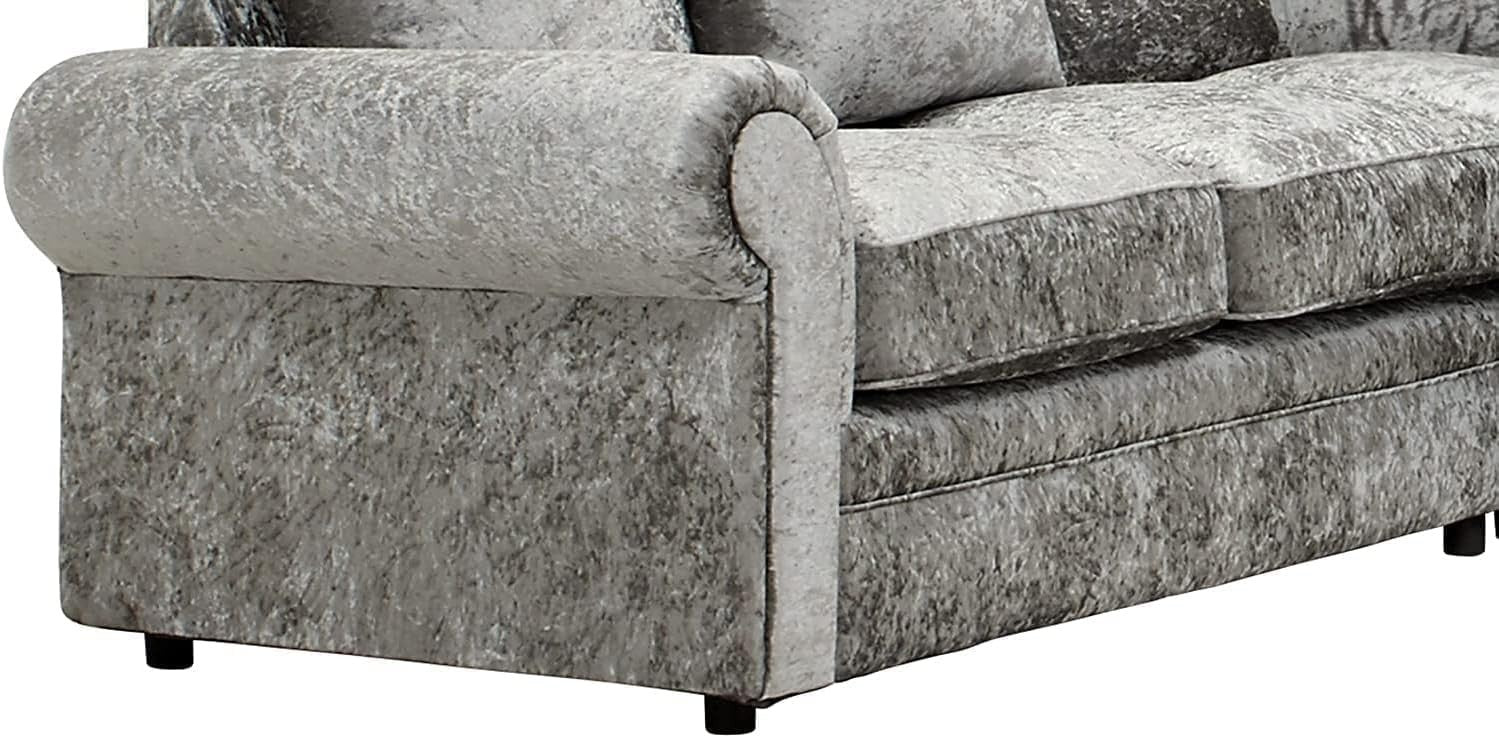 5 Seater Crushed Velvet Corner Sofa Silver L-Shaped Couch 210x210cm