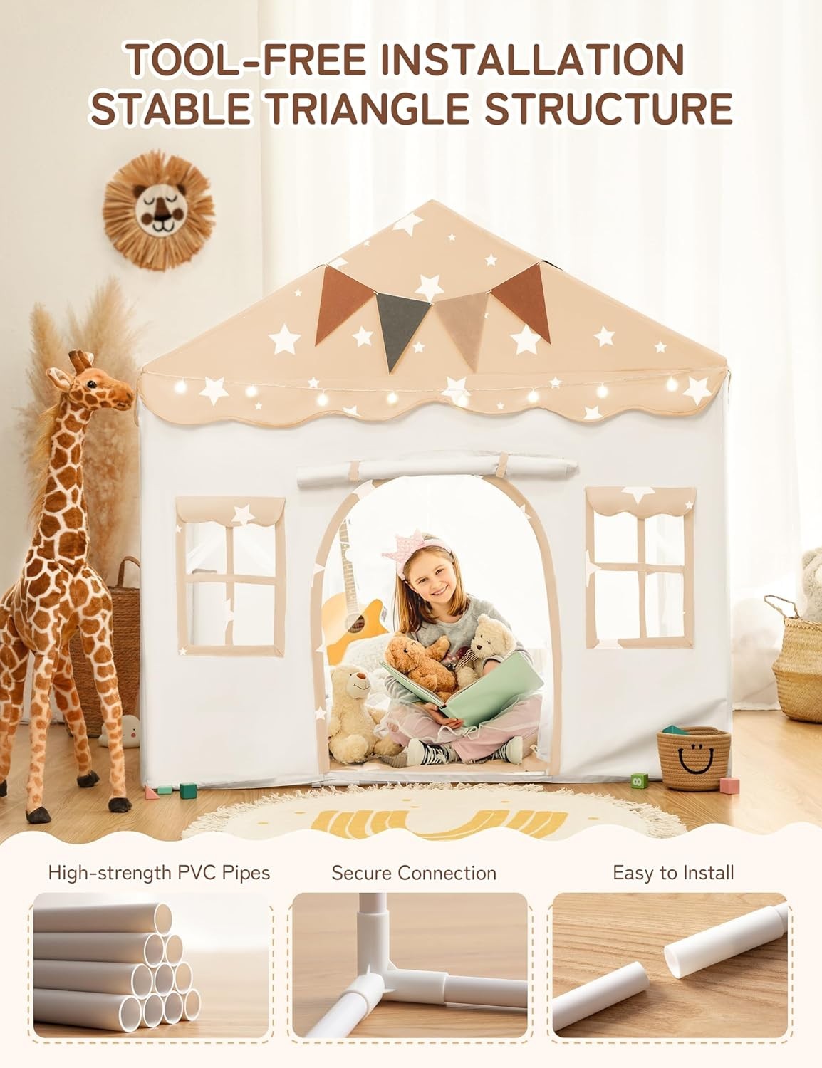 Kids Star Play Tent Bed Canopy with Lights Padded Princess House