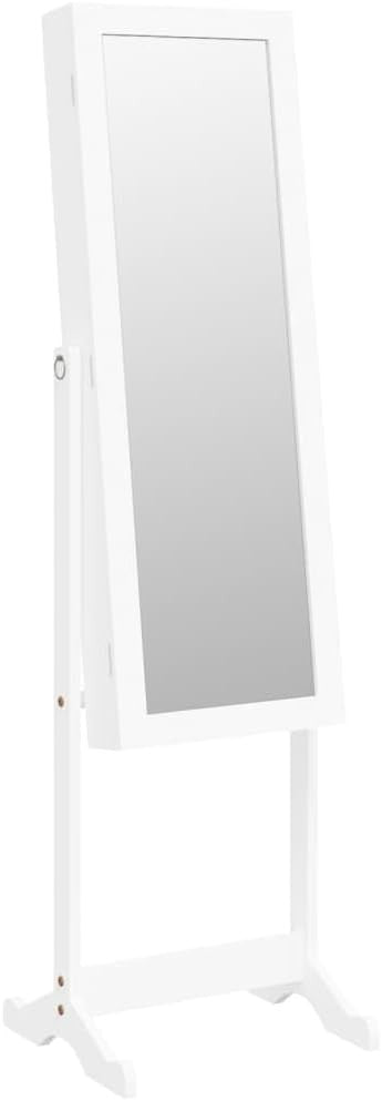 LED Standing Mirror Jewelry Cabinet Lockable Storage Armoire White