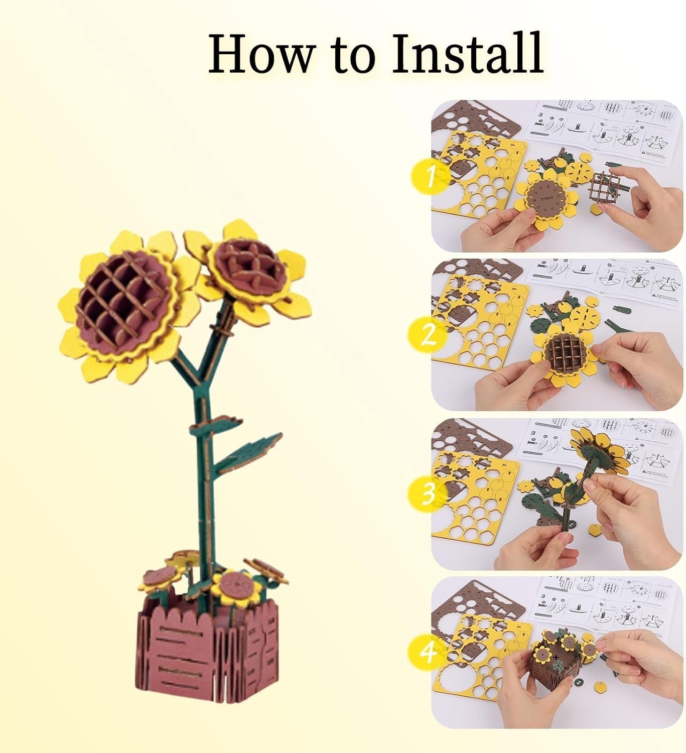 3D Wooden Sunflower Puzzle Kit – DIY Home Decor, Romantic Gift, Easy Assembly