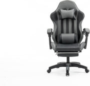 Ergonomic Gaming Chair Grey Faux Leather Adjustable Height Swivel Office Desk PC