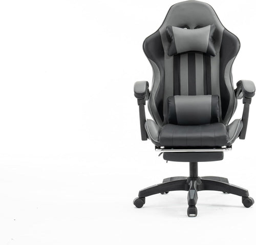 Ergonomic Gaming Chair Grey Faux Leather Adjustable Height Swivel Office Desk PC