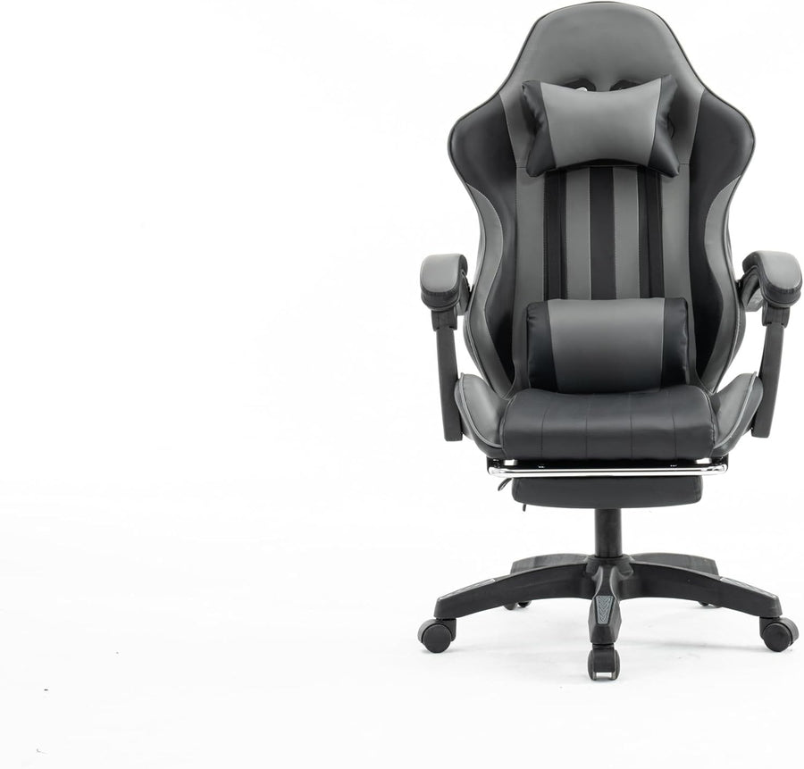 Ergonomic Gaming Chair Grey Faux Leather Adjustable Height Swivel Office Desk PC